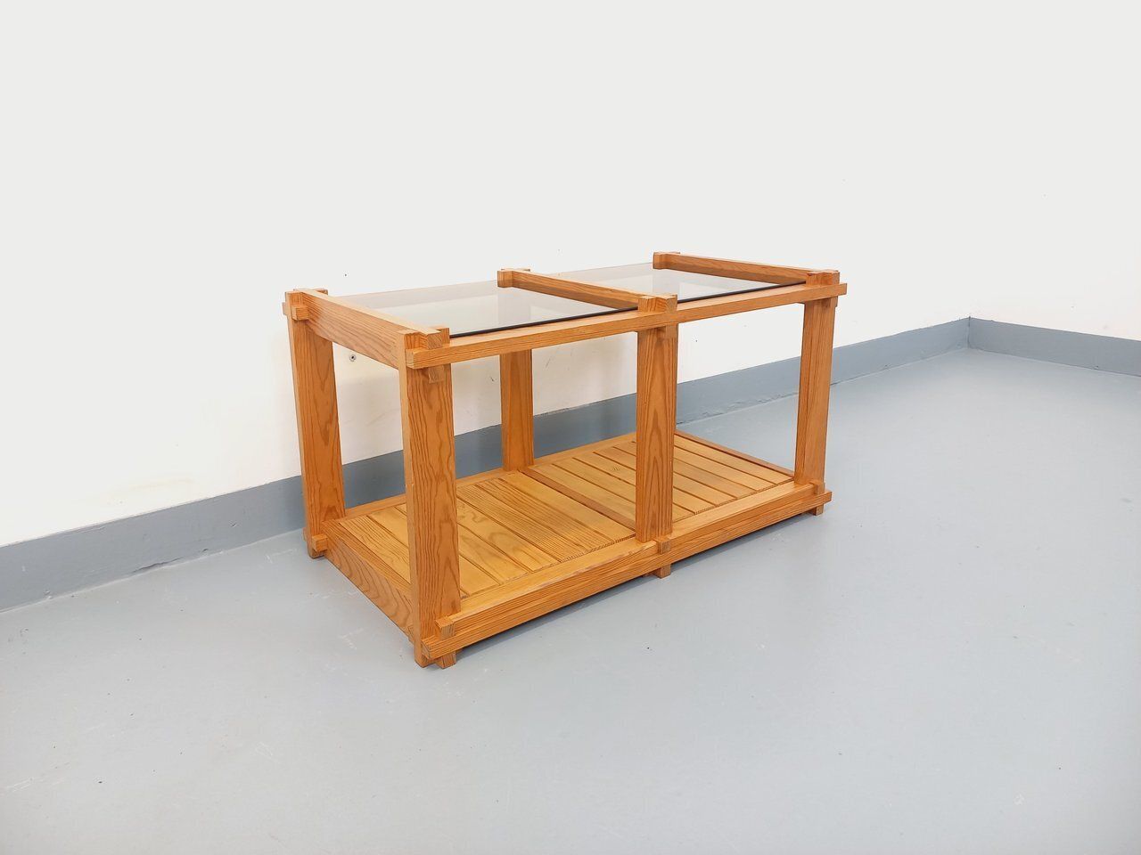 Rectangular Coffee Table From The 1970s In Pine And Smoked Glass photo Furniture