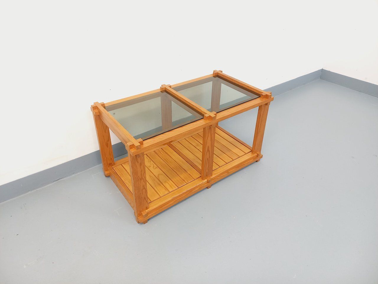 830.0 Rectangular Coffee Table From The 1970s In Pine And Smoked Glass photo
