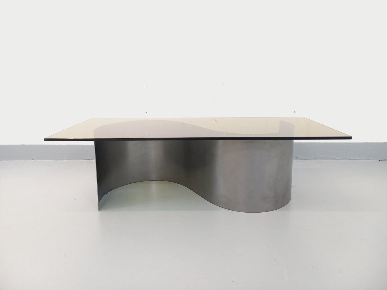 Rectangular Space Age Coffee Table From The 1970s, Made Of Steel And Smoked Glass photo for sale