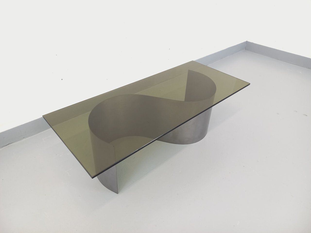 Rectangular Space Age Coffee Table From The 1970s, Made Of Steel And Smoked Glass photo Furniture