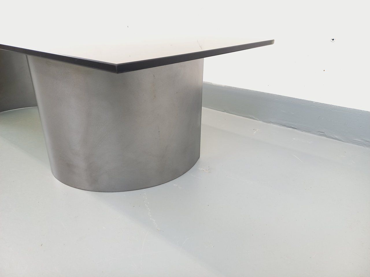 Rectangular Space Age Coffee Table From The 1970s, Made Of Steel And Smoked Glass photo vinterior