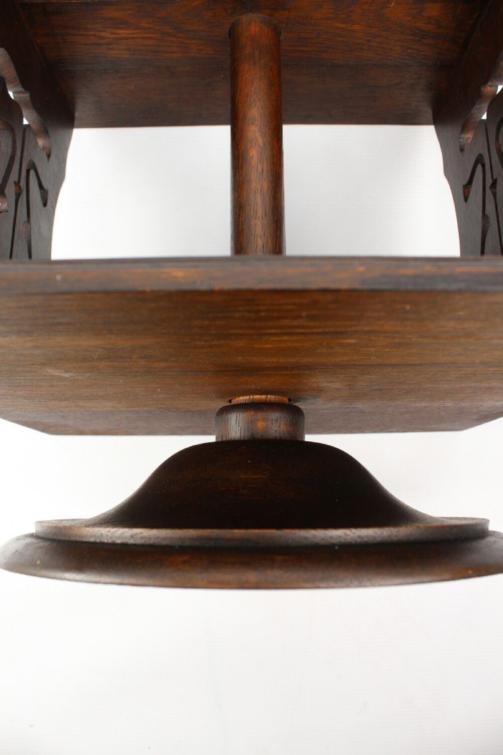 350.0 Small Edwardian Arts & Crafts Oak Table Top Revolving Bookcase photo