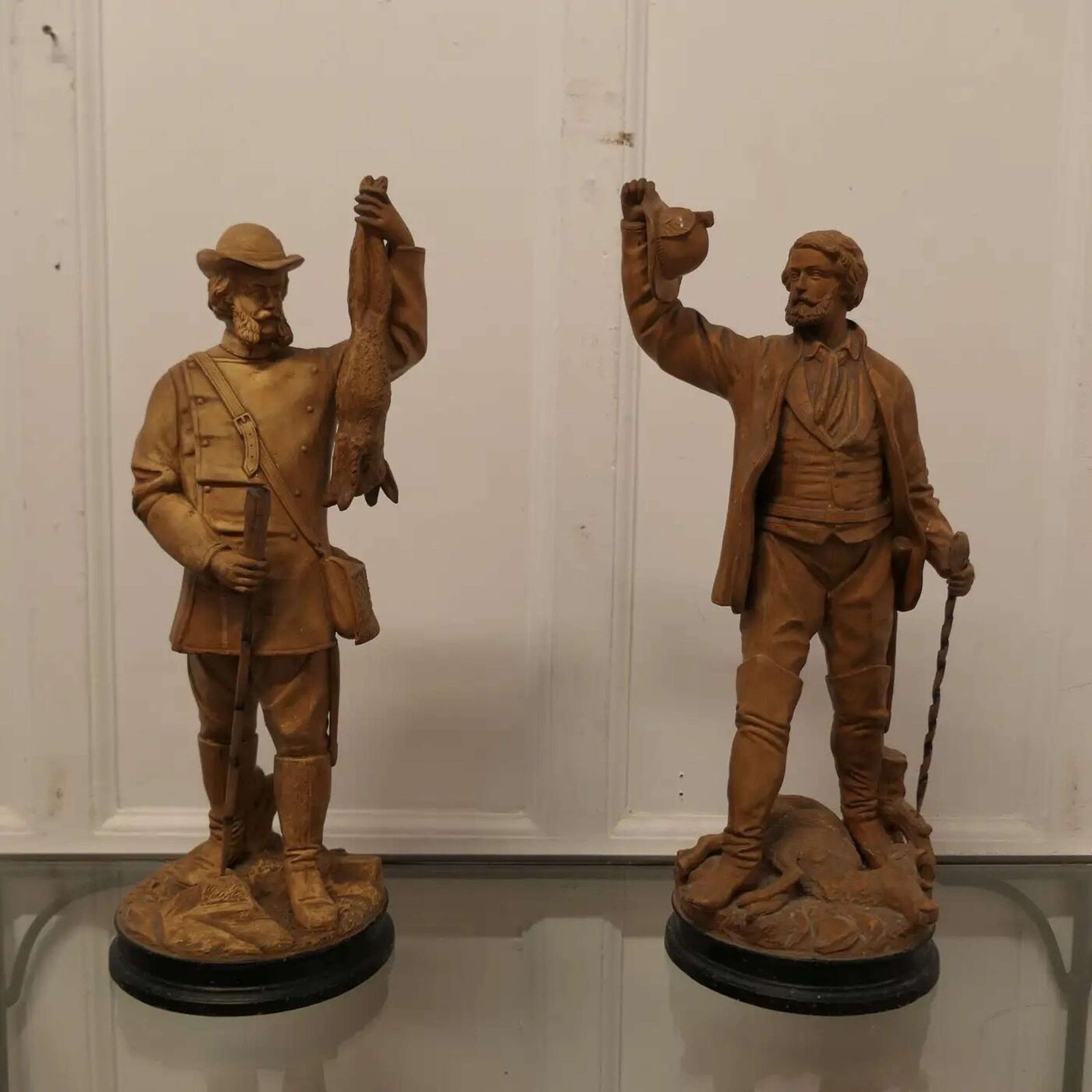Pair Of Black Forest Huntsmen, Pottery Figures photo vinterior