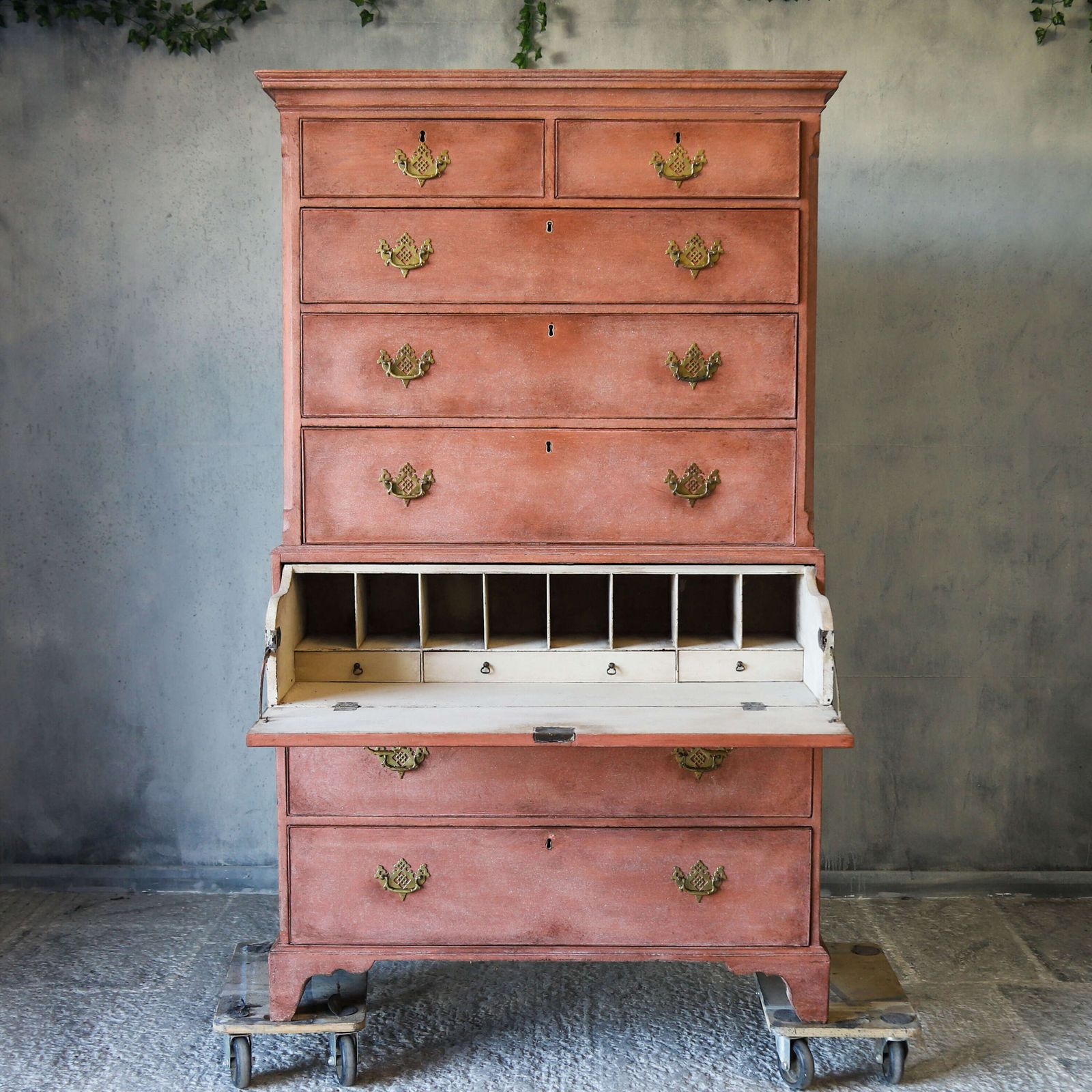 photo furniture 18th Century Georgian Period   George III Painted Mahogany Chest On Chest With Secretaire