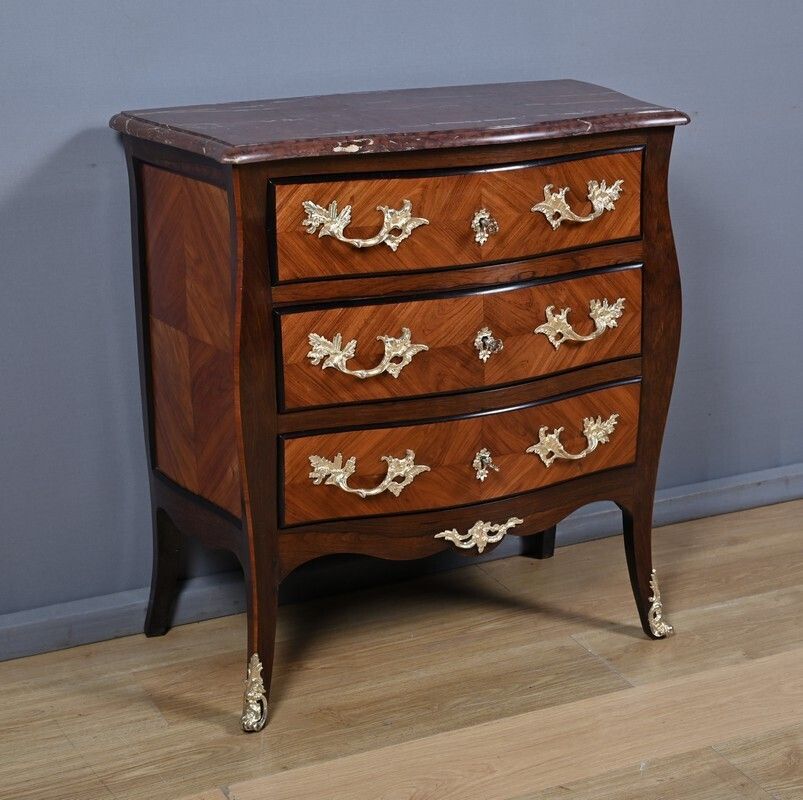 Small Marquetry Commode, Louis XV Style – Mid 19th Century photo Furniture