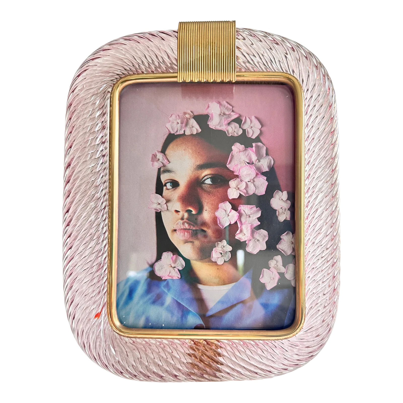 Mid Century Modern Style Ametista “Torchon” Murano Glass Picture Frame And Unaquered Brass