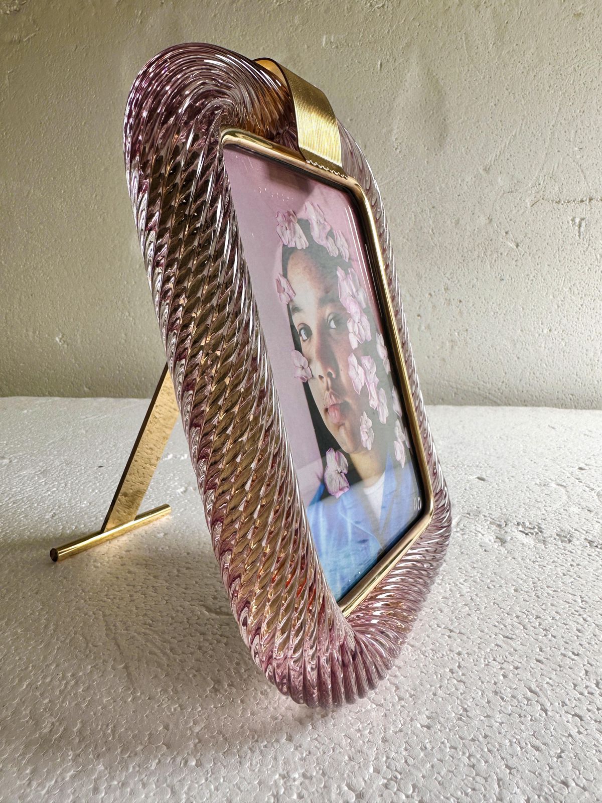Mid Century Modern Style Ametista “Torchon” Murano Glass Picture Frame And Unaquered Brass photo Home Decor