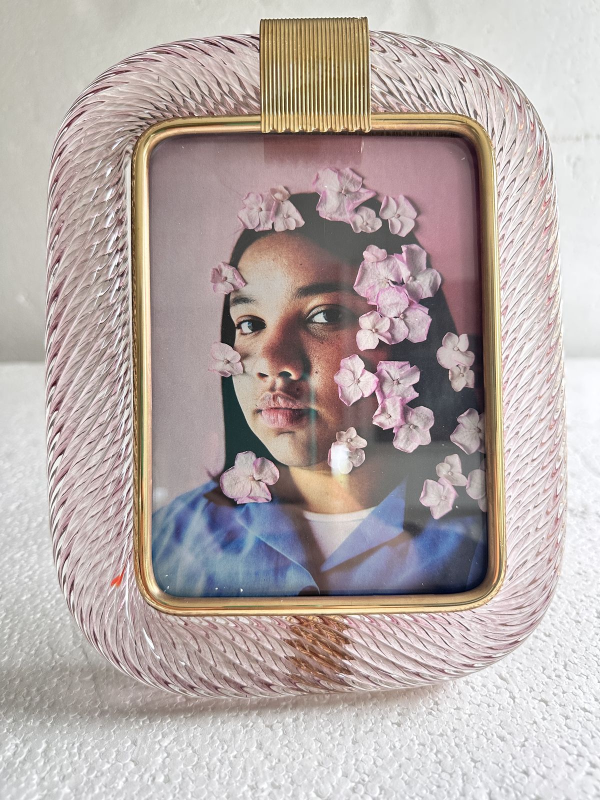 Mid Century Modern Style Ametista “Torchon” Murano Glass Picture Frame And Unaquered Brass photo 1653.0