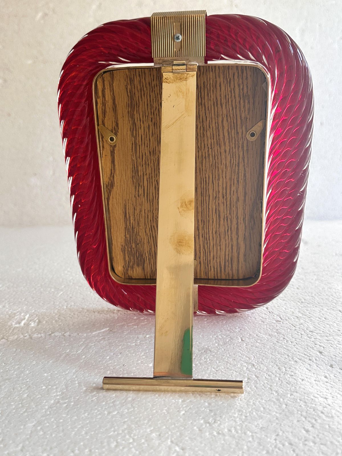 Venetian Red “Torchon” Murano Glass Picture Frame And Unaquered Brass In Barovier Style. photo vinterior