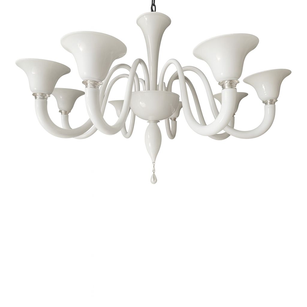 Italian Contemporary White Murano Glass Chandelier In Decò Style photo for sale