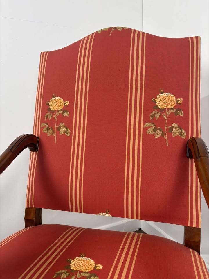 Victorian Style Reproduction Mahogany Upholstered Armchair photo for sale