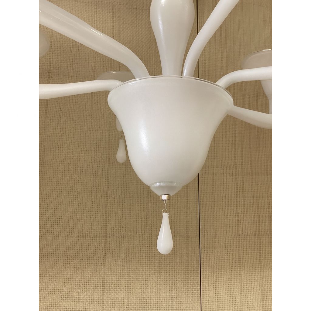 Lighting Contemporary Italian 6 Arms White Murano Glass Chandelier photo