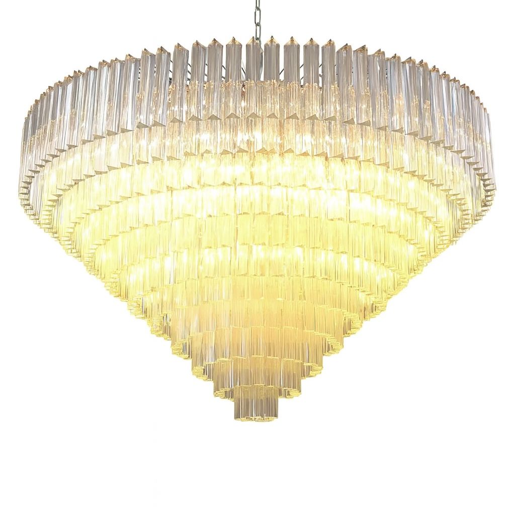 Monumental Clear Triedro Murano Glass Chandelier In Venini Style photo furniture