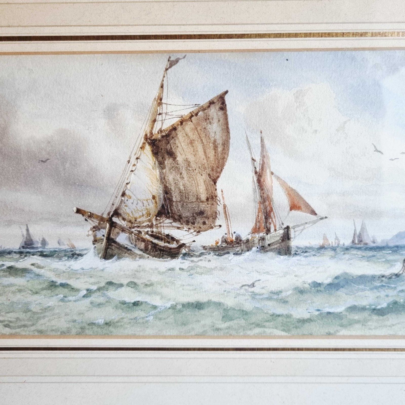 Original Antique Watercolour Depicting Tall Ships By W Stewart photo furniture