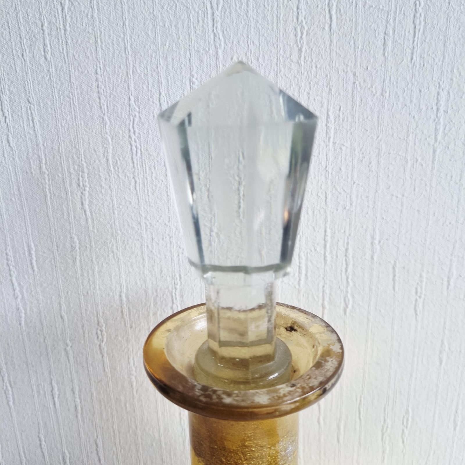 Pair Of Large Vintage Gold Crackle Glass Wine/Spirit Decanters photo vintage