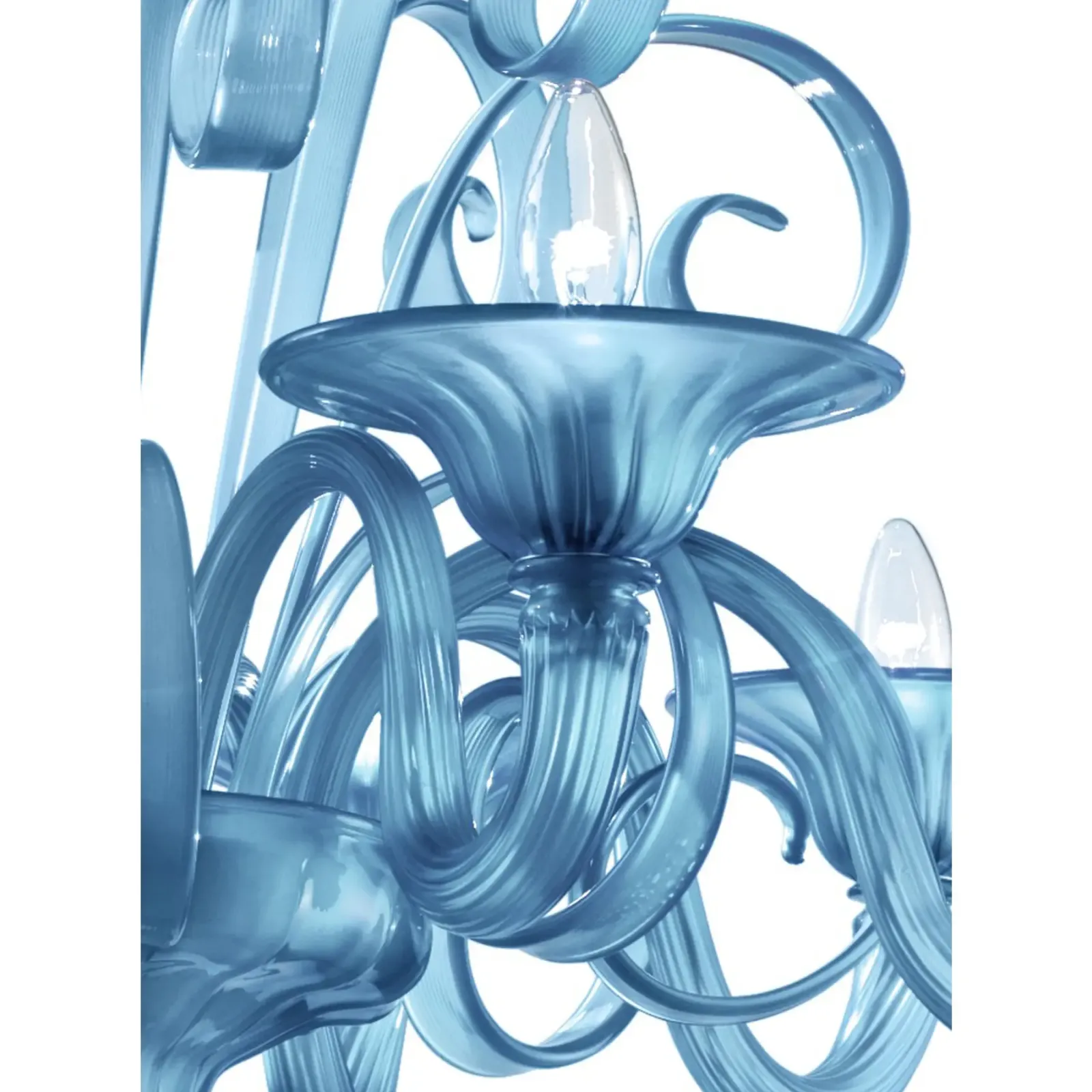 Contemporary Venetian Blue Satin Murano Glass Chandelier 8 Arms photo 8104.0