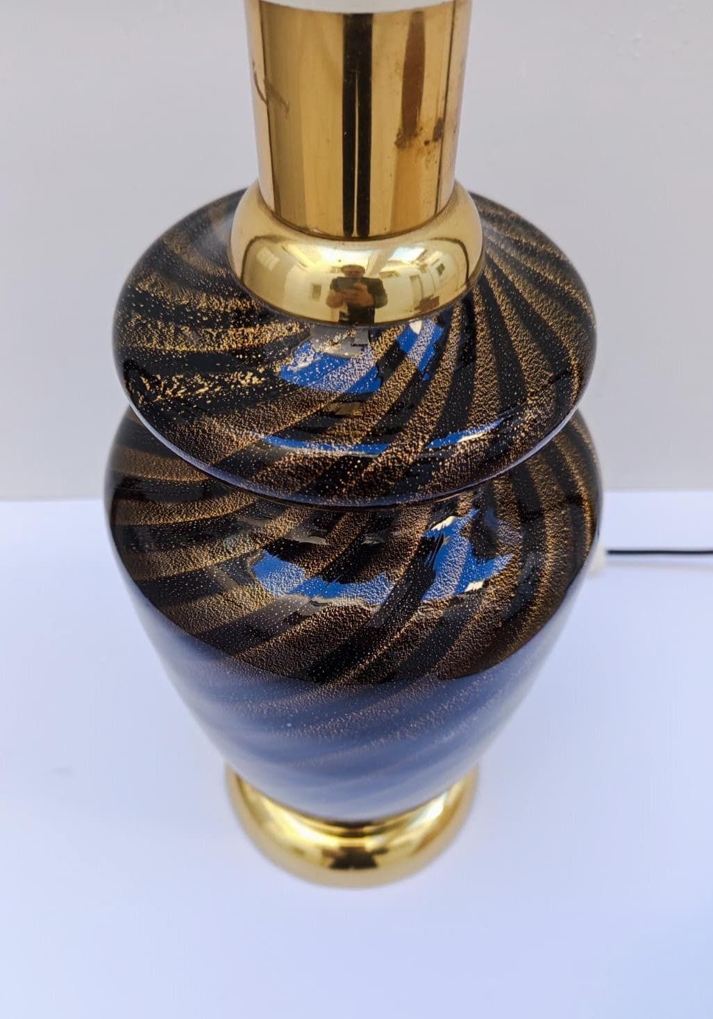 Elegant Black Murano Glass Table Lamp With Gold Leaf, Designed By Tommaso Barbi In The 1970s. photo buy