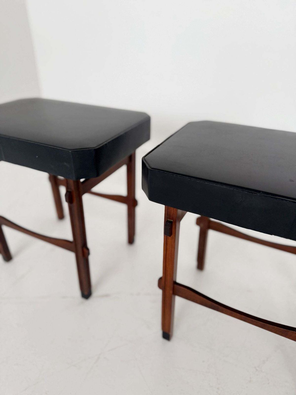 Pair Of Stools/Seats In Wood And Black Vinyl, 1950s–1960s photo furniture