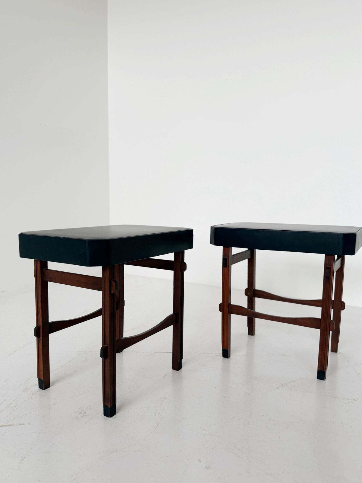 Pair Of Stools/Seats In Wood And Black Vinyl, 1950s–1960s photo for sale