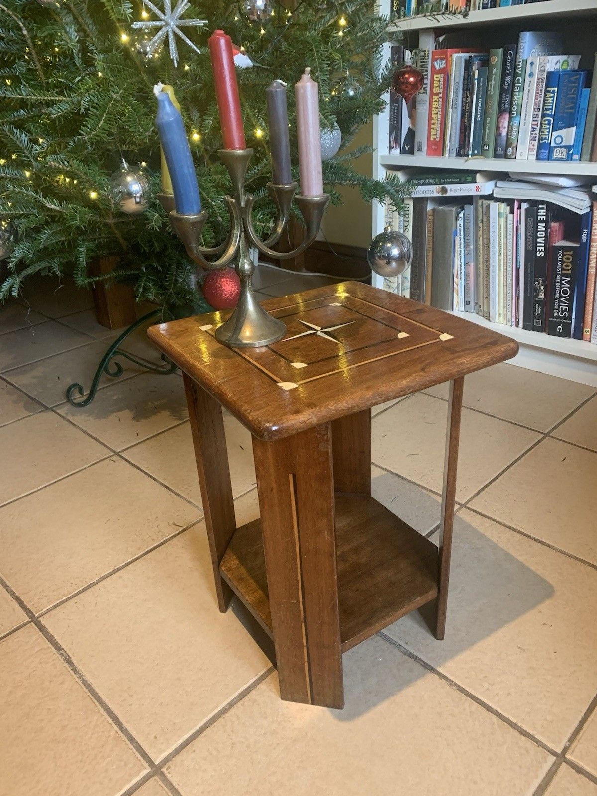 A Small Arts And Crafts Inlaid Lamp Table With Middle Eastern Influence.