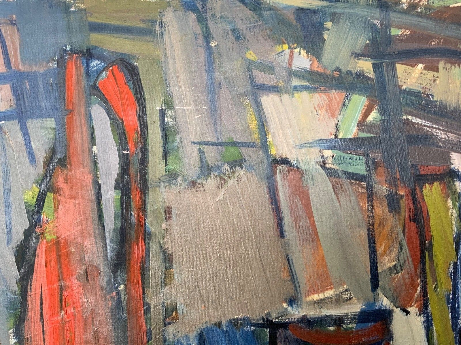 Art Vintage Modernists Oil Painting Still Life With Red Bottle, Signed Falck, 1960s photo