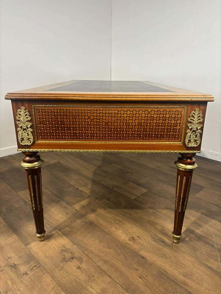 Continental Reproduction Walnut Veneered Tooled Inlaid Desk (Style Of Louis XVI) photo 2999.0