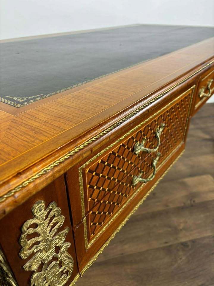 Continental Reproduction Walnut Veneered Tooled Inlaid Desk (Style Of Louis XVI) photo vinterior