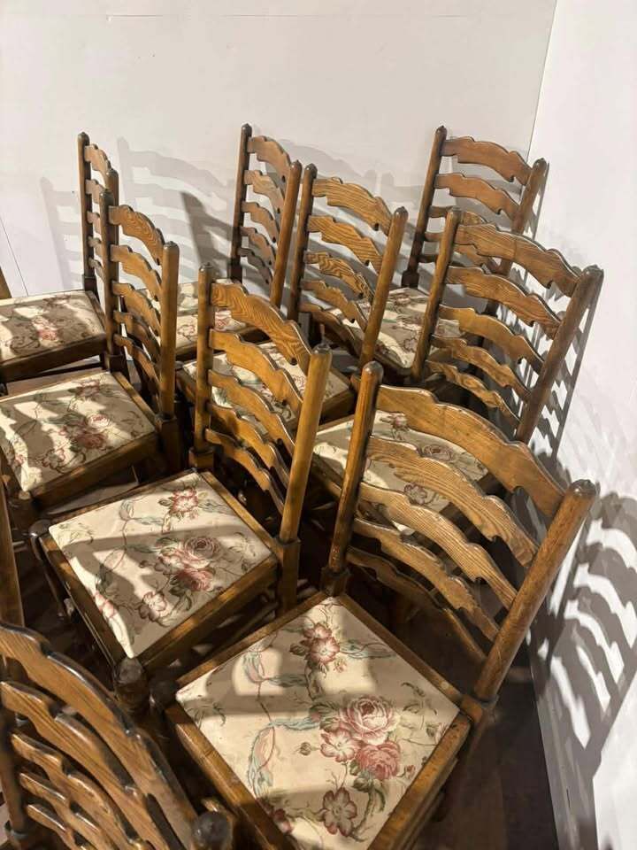 Set Of Twelve Oak Yorkshire Style Ladderback Dining Chairs photo buy