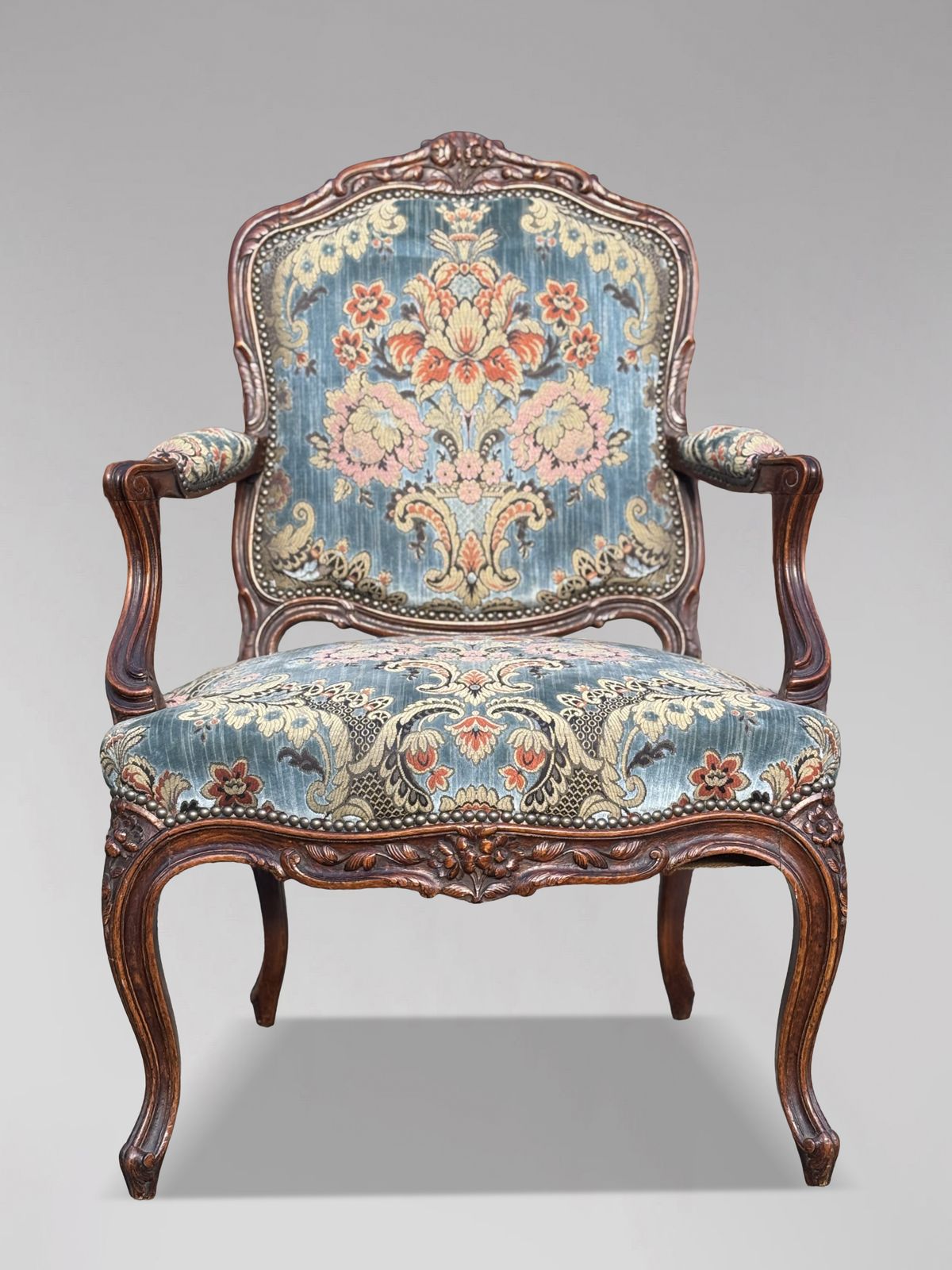 Set Of 4 French Louis XV 19th Century Upholstered Armchairs photo for sale