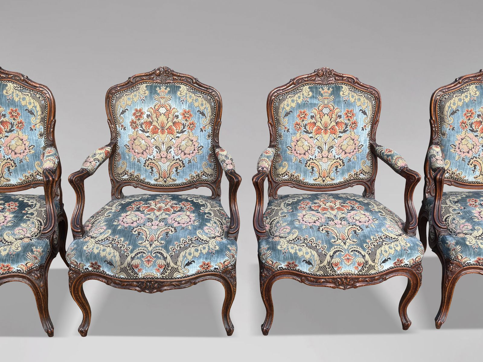 photo buy Set Of 4 French Louis XV 19th Century Upholstered Armchairs
