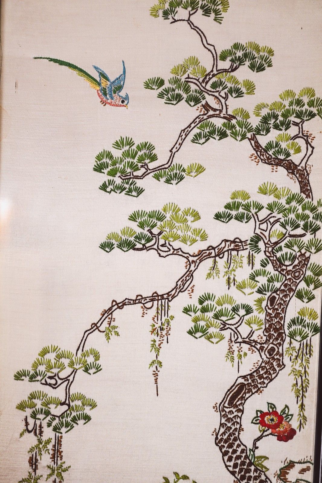 Oriental Art 2 Paintings Canvas Embroidery Peacocks Plum Stream China Japan photo furniture