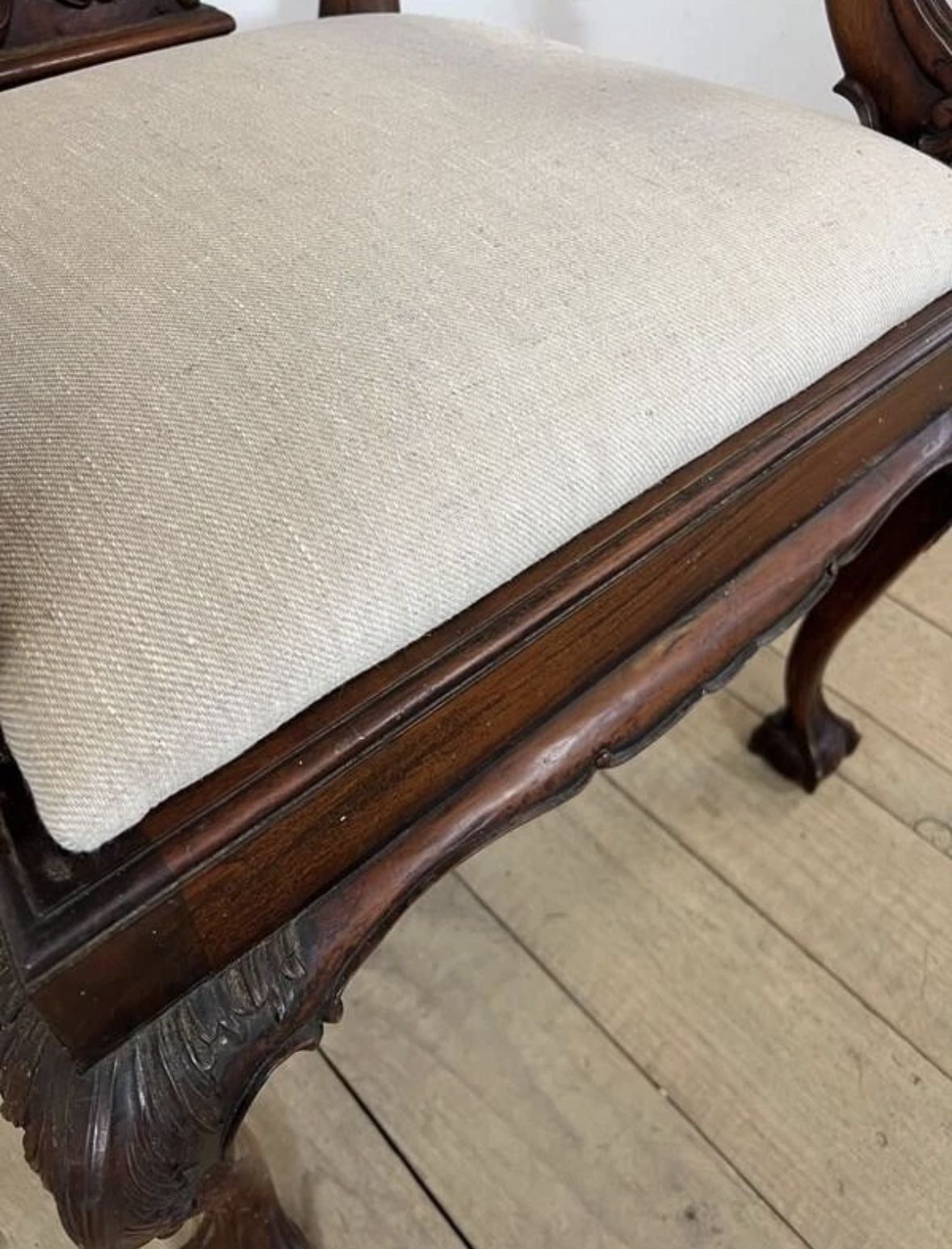 Victorian Antique Mahogany Chippendale Upholstered Armchair photo Furniture