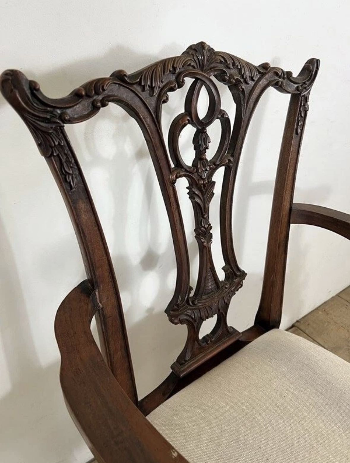 Victorian Antique Mahogany Chippendale Upholstered Armchair photo 395.0