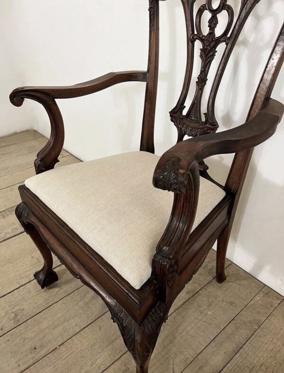 Victorian Antique Mahogany Chippendale Upholstered Armchair photo buy