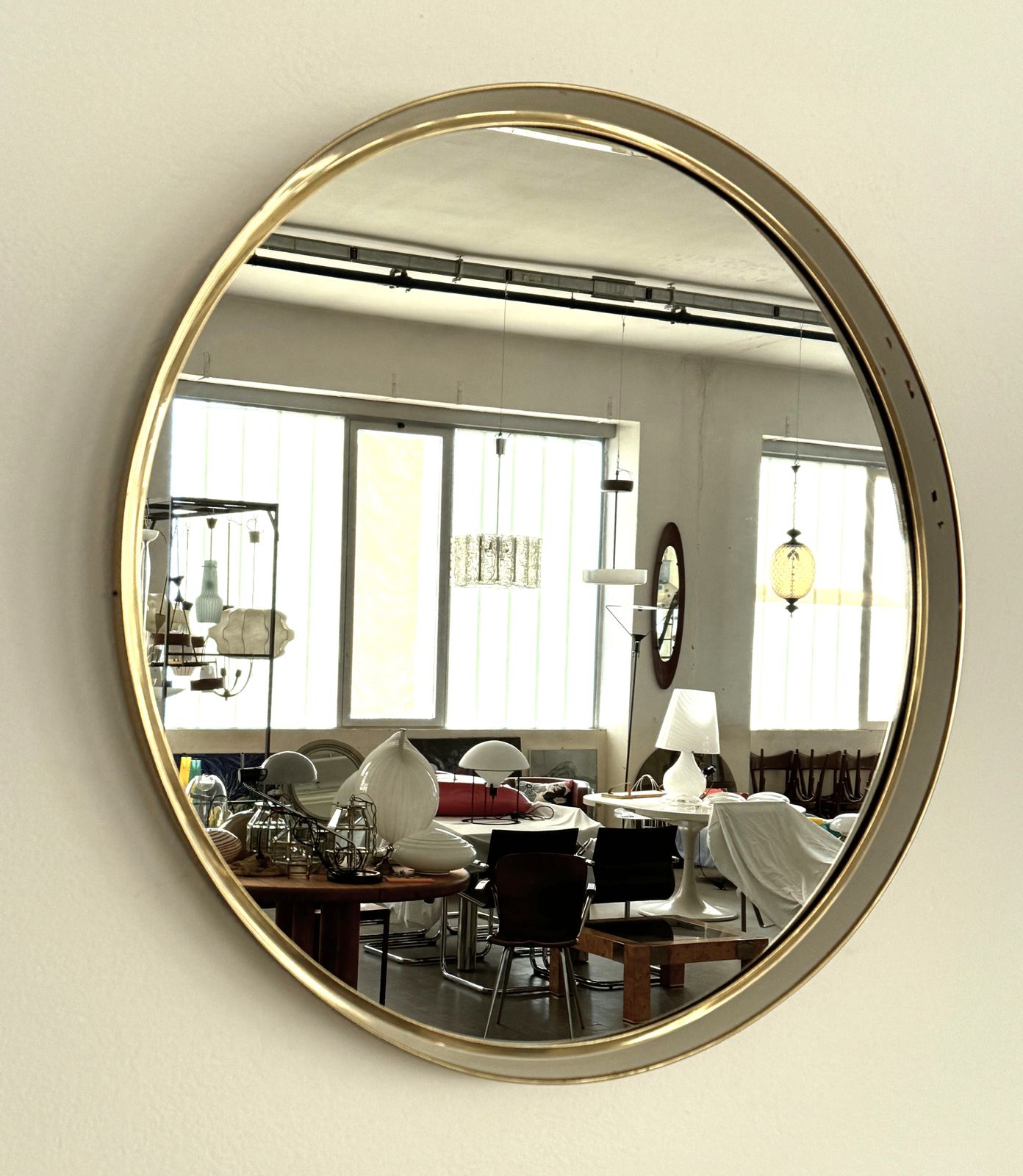 Midcentury Round Wall Mirror By Vereinigte Werkstätten München, 1970 photo for sale