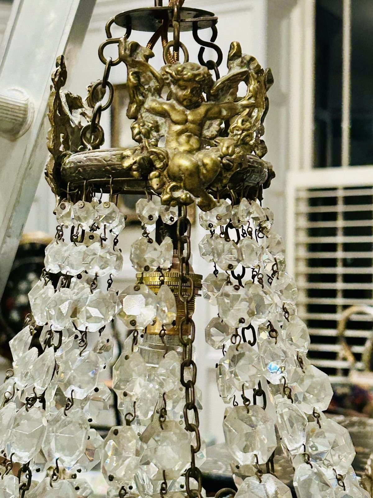 Magnificent Edwardian Crystal Tiered, Brass Cherubs Chandelier  74cm X 41cm photo 550.0