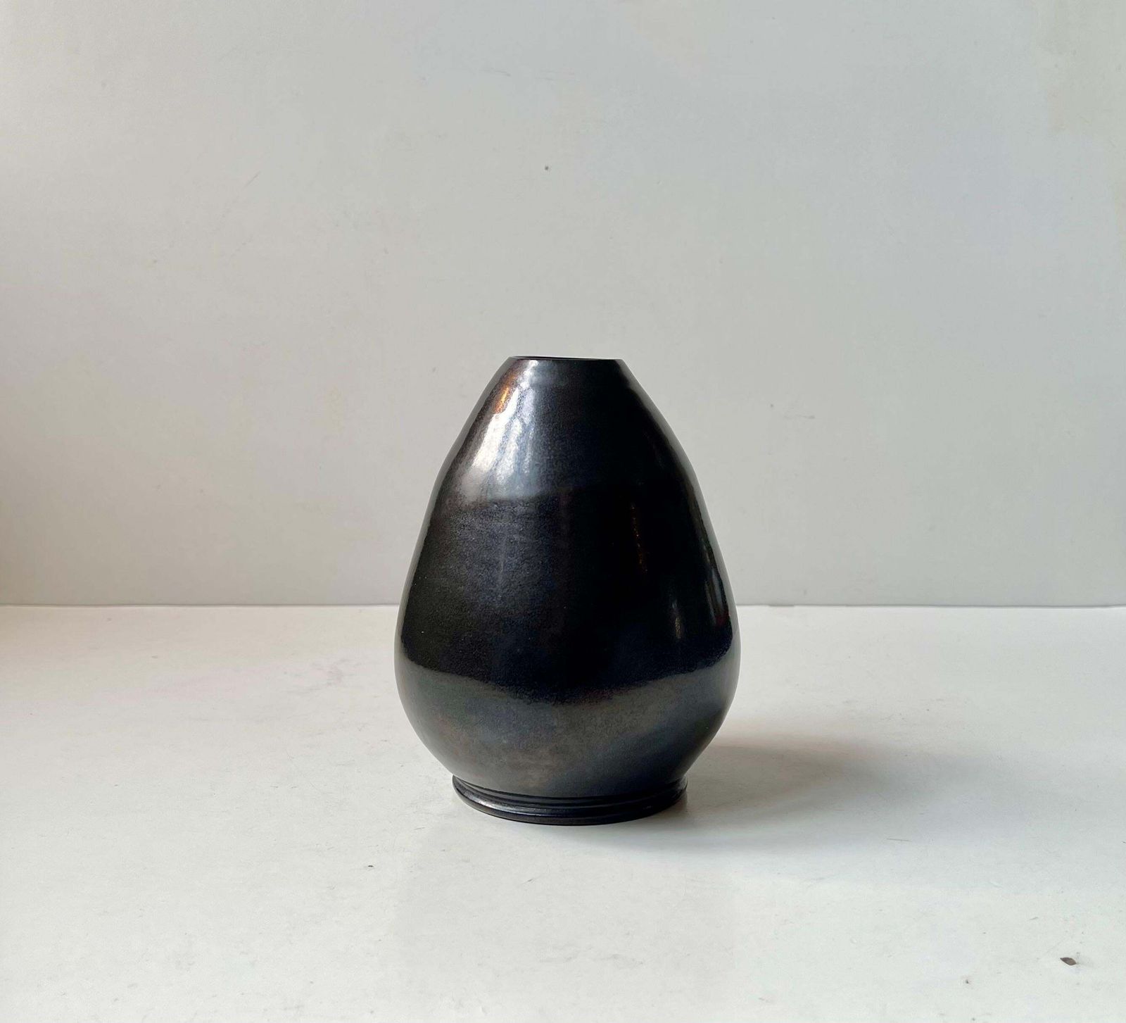 Art Deco Ceramic Tear Drop Vase In Black Lustre Glaze By Sedelin Faaborg photo Home Decor