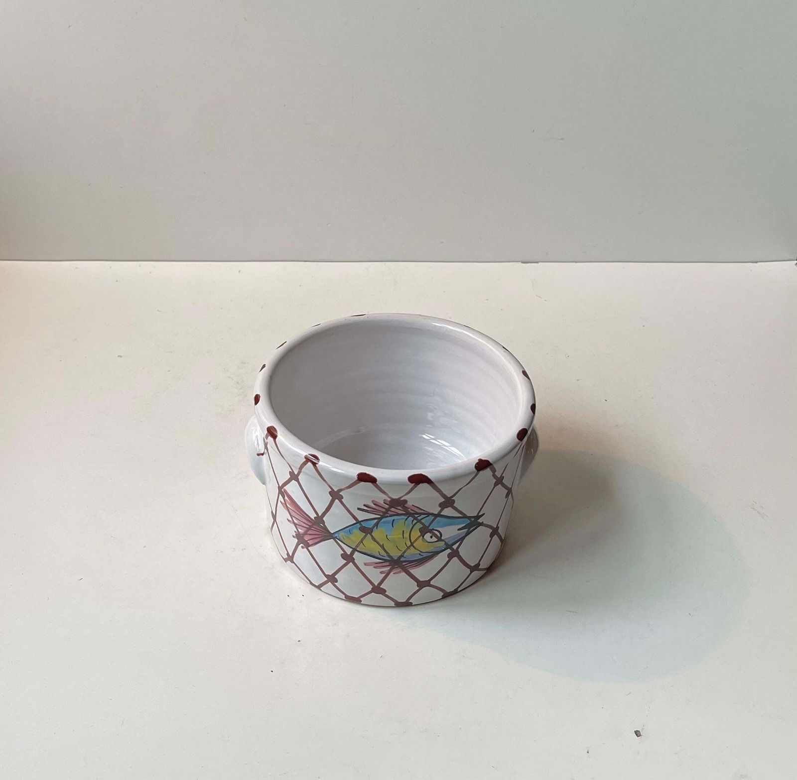 Hand Painted Italian Ceramic Planter W. Seahorse, In The Style Of Guido Gambone photo 230.0