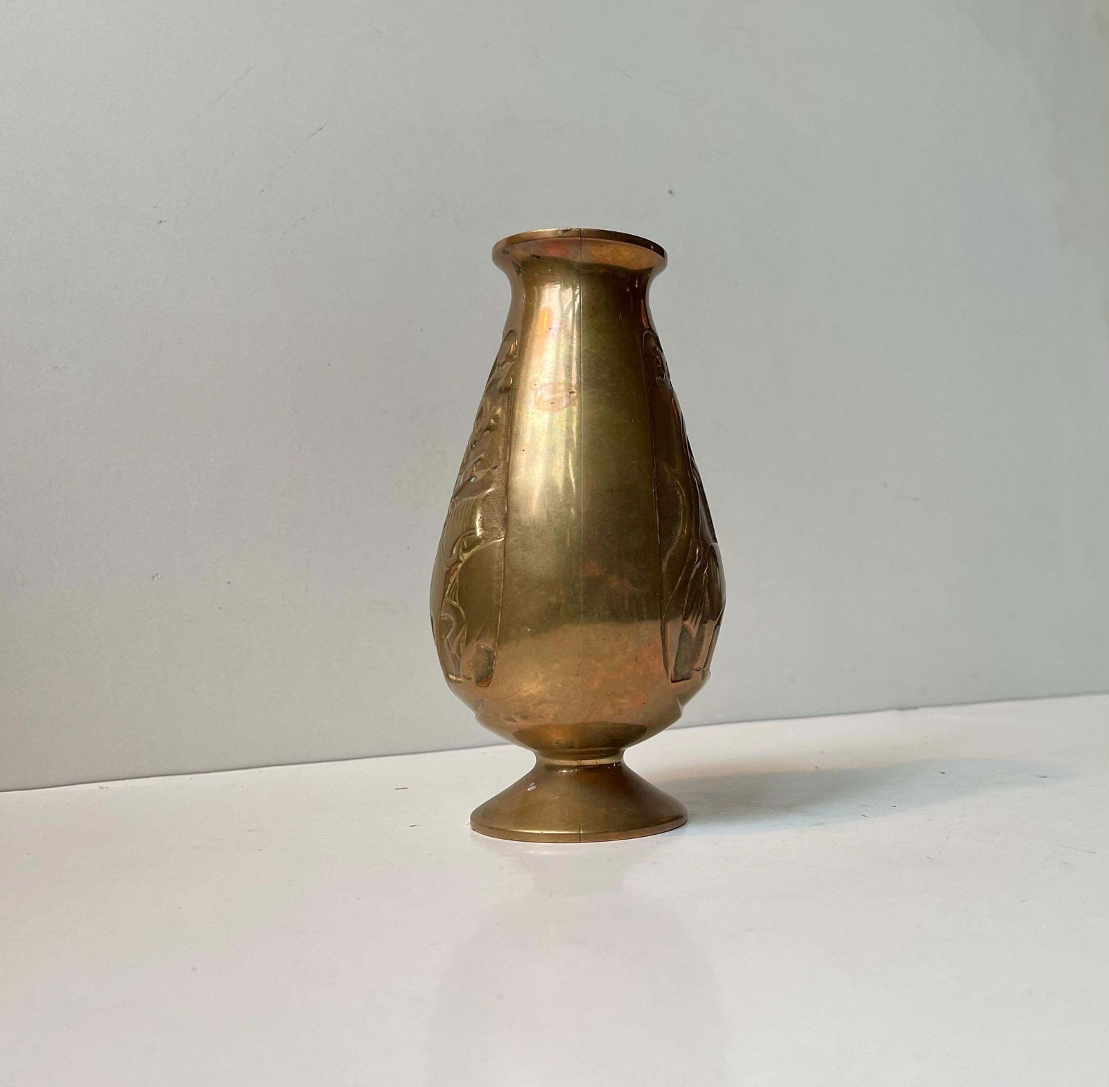 Scandinavian Relief Vase W. Knight In Bronze, Art Deco Revival   Medieval Style photo buy