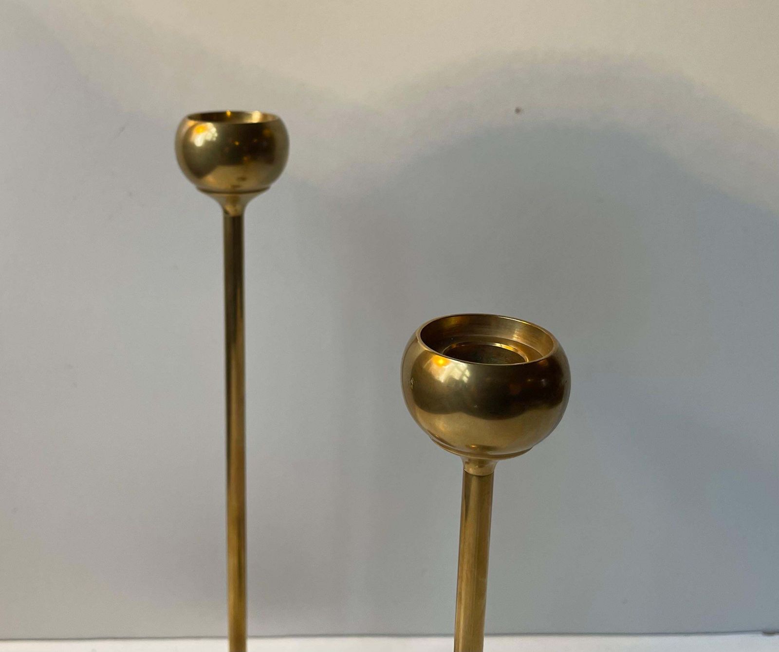 Scandinavian Modern Tulip Candlesticks In Brass, 1960s, Set Of 2 photo vintage