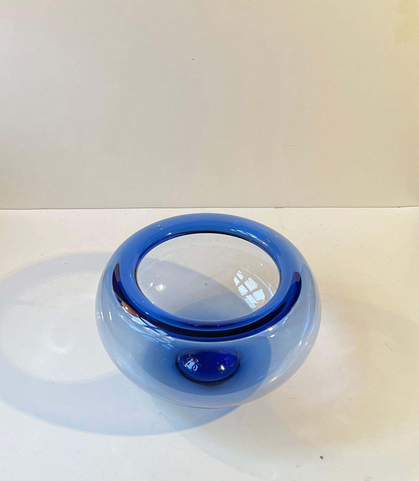 Danish Modern Blue Centerpiece Glass Bowl By Per Lütken For Holmegaard, 1970s photo furniture