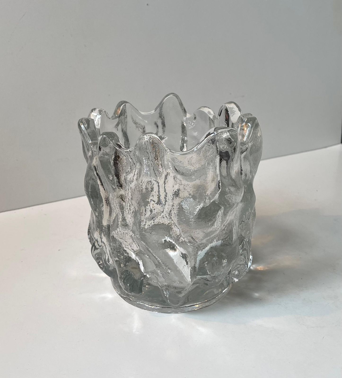 Swedish Freeform Ice Glass Vase By Göran Wärff For Kosta Boda, 1980s photo for sale