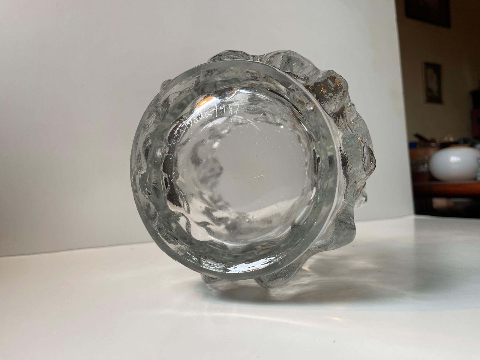 Swedish Freeform Ice Glass Vase By Göran Wärff For Kosta Boda, 1980s photo vinterior
