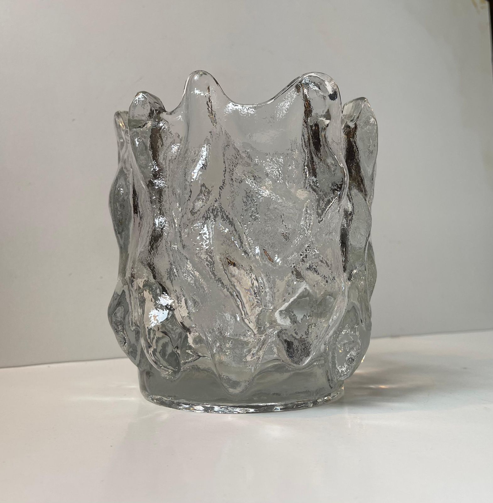 photo for sale Swedish Freeform Ice Glass Vase By Göran Wärff For Kosta Boda, 1980s