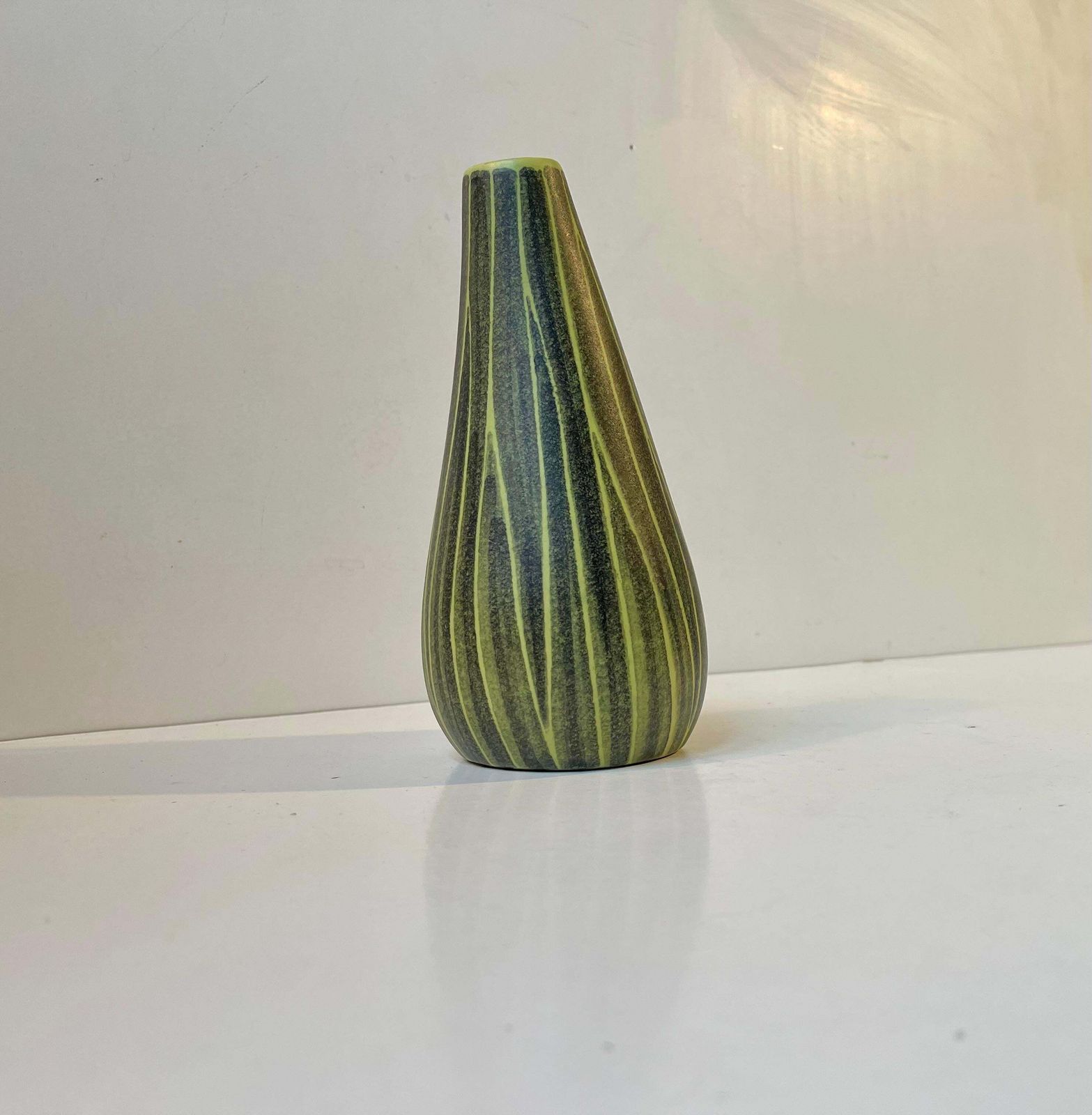 Danish Modern Elisabeth Loholt Ceramic Pumpkin Vase With Bamboo Handle, 1950s photo for sale