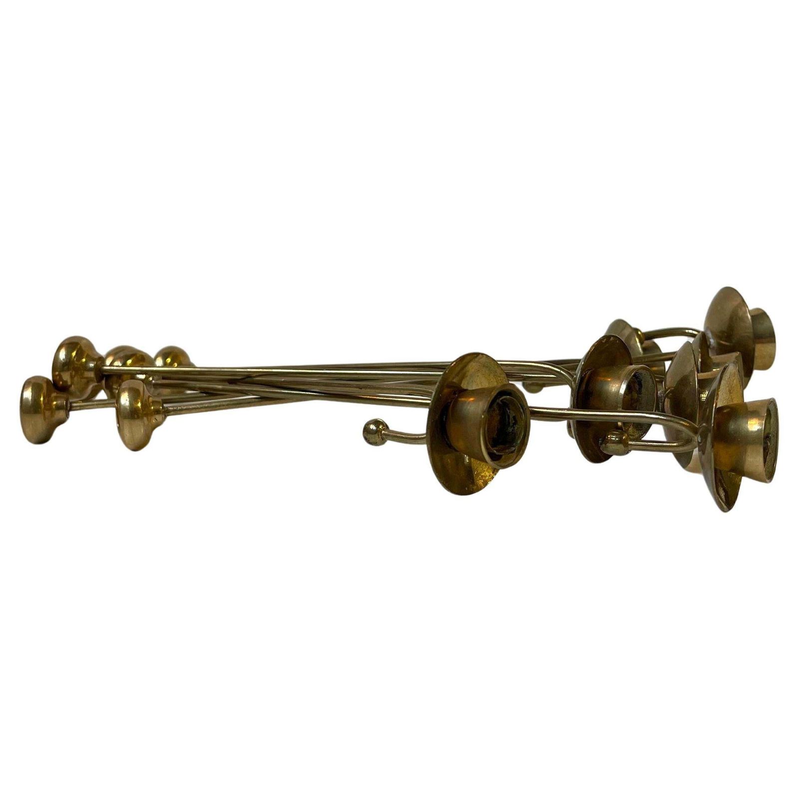 Scandinavian Mid Century Brass Christmas Tree Candleholders   Counterweight, 60s