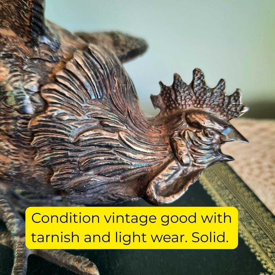 Large Mid Century Italian Silver Tone Metal Cockerel Rooster Statuette photo buy