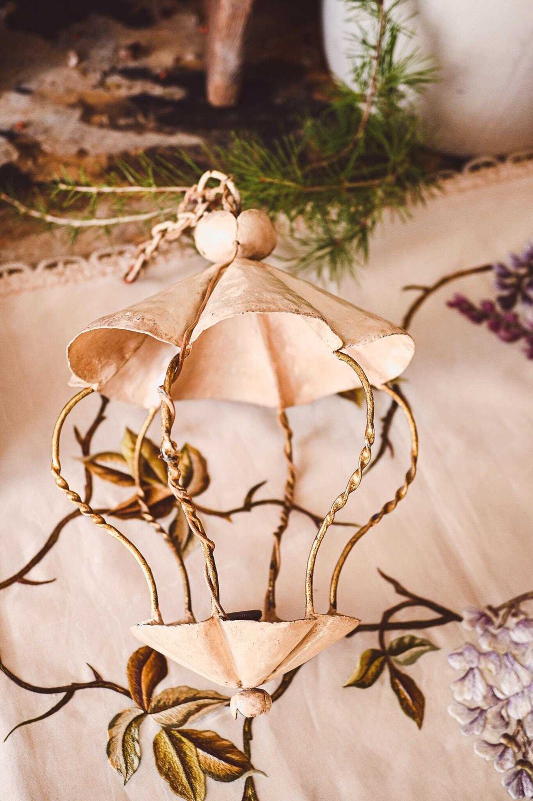 Antique Tuscan Iron Lantern Chandelier | Hand Forged Wrought Iron Hanging Light | Italian Farmhouse Pendant photo vinterior