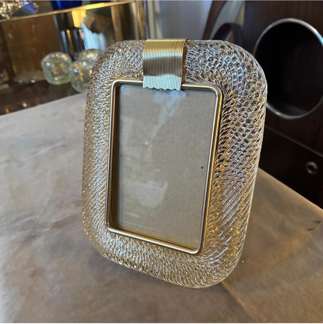 1980s Barovier Style Art Deco Gold And Clear Murano Glass Picture Frame photo Home Decor