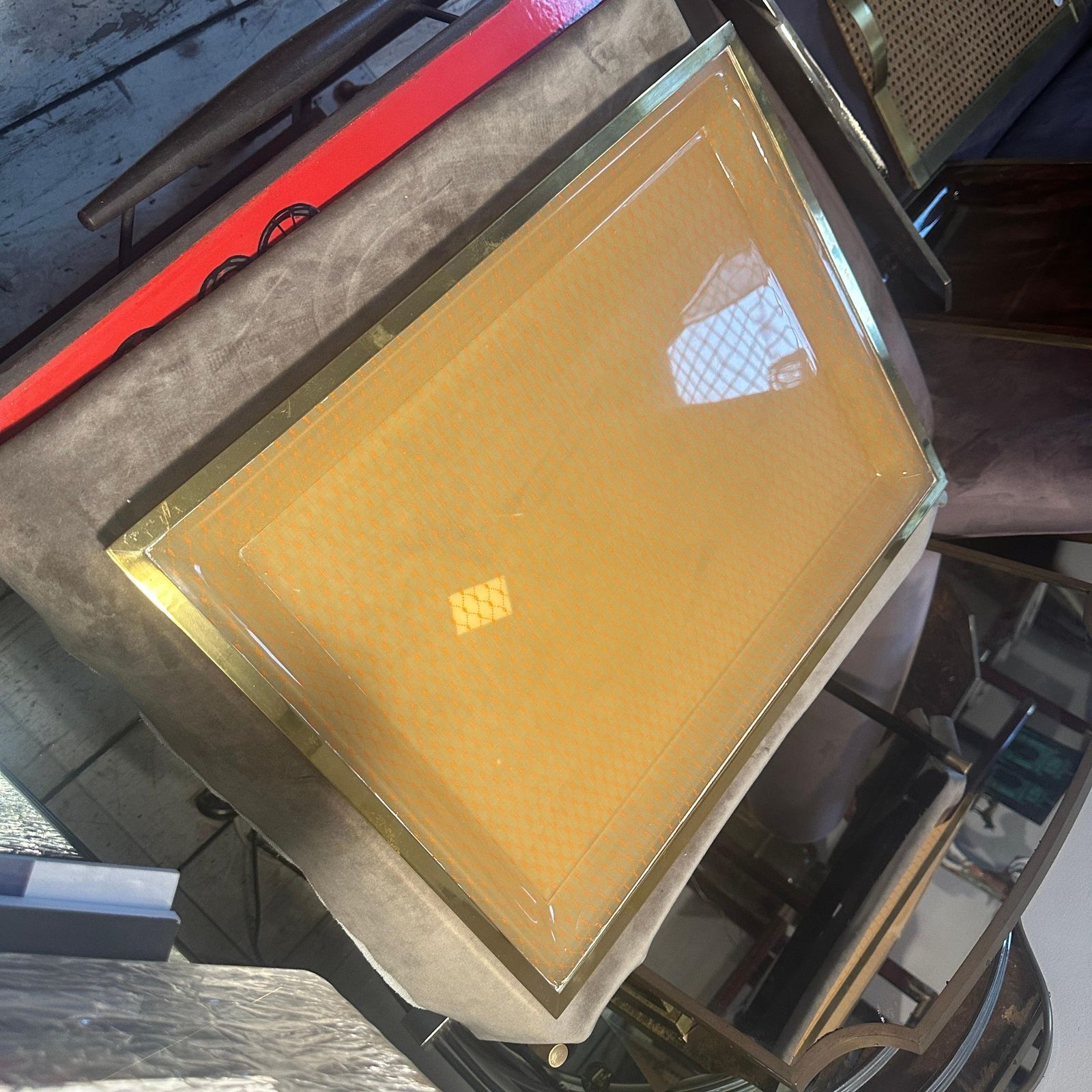 1970s Mid Century Modern Brass And Plexiglass Tray By Liar Of A. Cavalli photo for sale